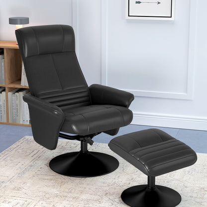 HOMCOM Polstersessel, Akzentsessel mit Hocker, drehbar, ergonomisch, Mikrofasertuchoptik, bis 150 kg, Schwarz