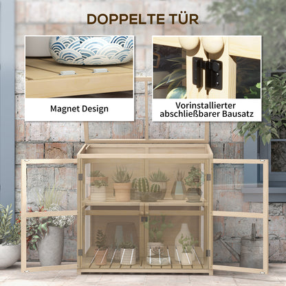 Outsunny Frühbeet Hochbeet Pflanzenbeet, wetterbeständig, 2 Ebenen, Fichtenholz, 103 x 61 x 103 cm, Natur