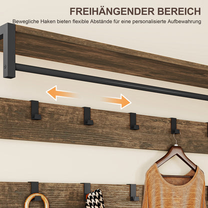 HOMCOM 6-in-1 Garderobenständer mit Sitzbank und Schuhregal, Industrie-Stil, 10 Haken, 2 Stoffschubladen, Metall, Braun