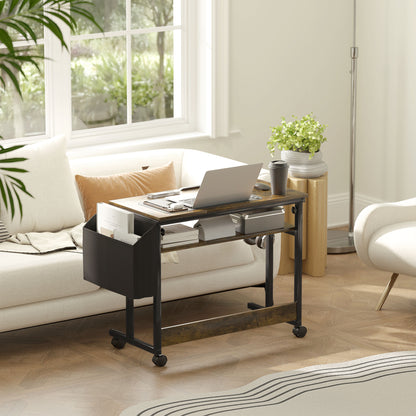 HOMCOM Höhenverstellbares Stehpult mit neigbarer Tischplatte, Rädern, Aufbewahrungsregal, zum Schreiben, Lesen, Zeichnen, Braun