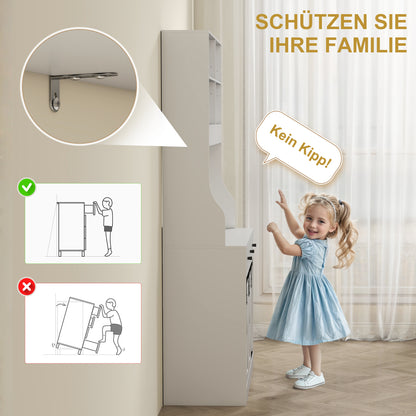 HOMCOM Küchenschrank mit Regalen, Schränken, Schubladen und Ablagefläche, Bauernhaus-Flair, verstellbare Regale, Holz, Weiß