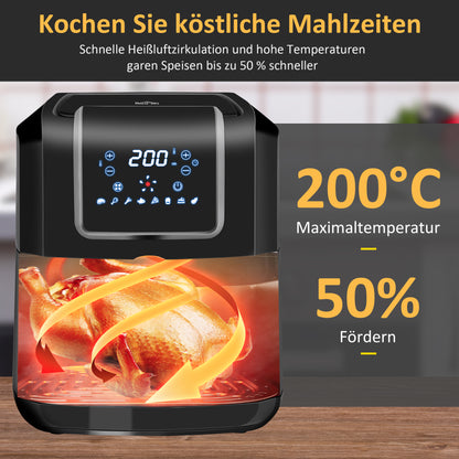 HOMCOM Heißluftfritteuse 6,5 L 1700W mit 8 Menüs LED-Display Antihaftbeschichteter Korb für gesundes ölfreies fettarmes Kochen Schwarz 36,5 x 29 x 33,8 cm