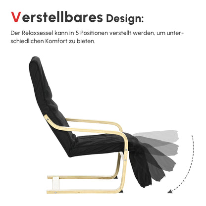HOMCOM Relaxsessel, Ruheliege, verstellbares Fußteil, Auflage, Holz+Schwarz, 66,5 x 94 x 100cm