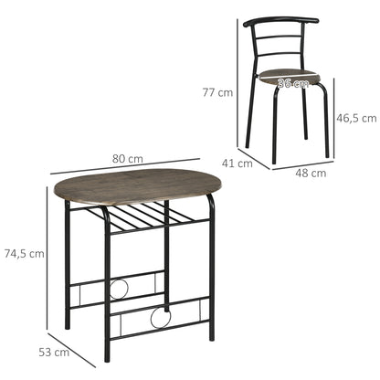 HOMCOM Bistro-Set Esstisch Küchentisch mit Stühlen Set, 1 Tisch, 2 Stühle, 80 cm x 53 cm x 74,5 cm, Schwarz