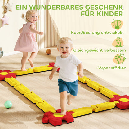AIYAPLAY Kinder Schwebebalken-Set, frei gestaltbar, Kunststoff, flexible Teile, Gelb+Rot