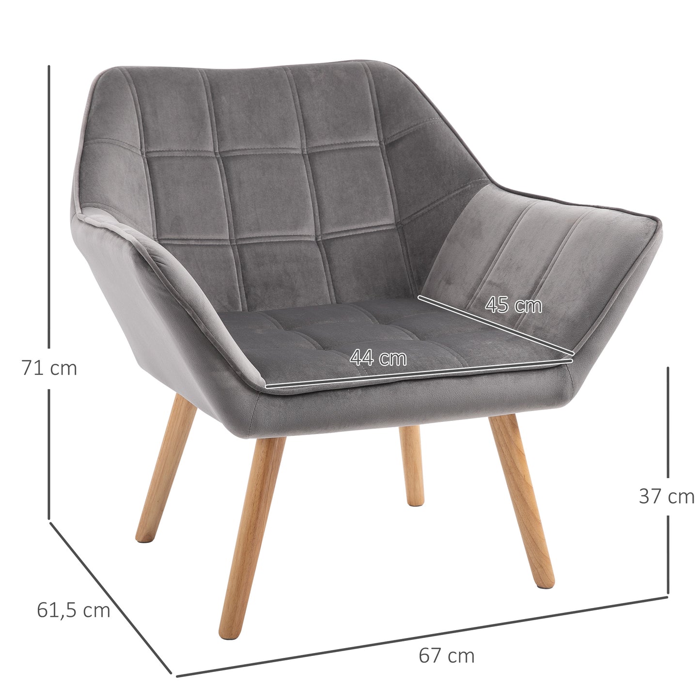 HOMCOM Relaxsessel Skandidesign Lesesessel Akzentsessel, Steppung, 67cm x 61,5cm x 71cm. Grau
