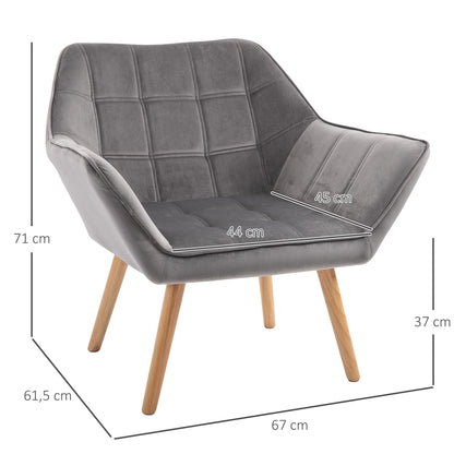 HOMCOM Relaxsessel Skandidesign Lesesessel Akzentsessel, Steppung, 67cm x 61,5cm x 71cm. Grau