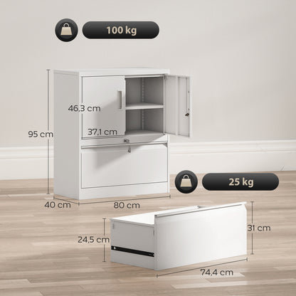 HOMCOM Aktenschrank Büroschrank Abschließbar Mehrzweckschrank aus Stahl mit 2 Türen, Verstellbaren Regalen Weiß