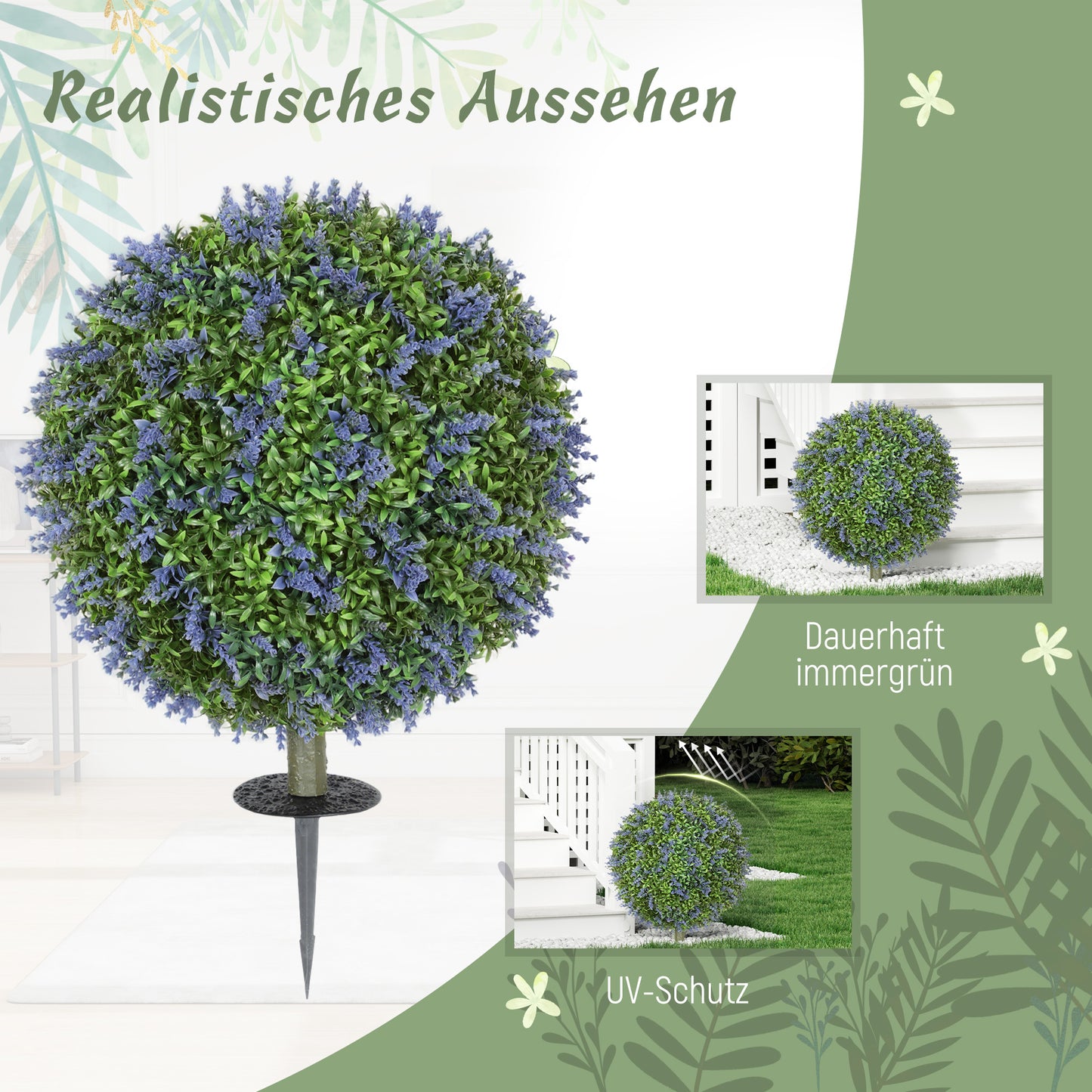 HOMCOM 2-teiliges Kunstbaum-Set, Künstliche Lavendelbäume, Erdspieße, UV-beständig