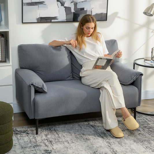 HOMCOM 2-Sitzer-Sofa, dicke Kissen, samtiger Bezug, Polstersofa, Schwarz