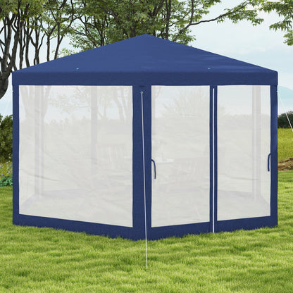 Outsunny Gartenpavillon, 6-eckig, Netzvorhänge, Metallgestell, 3,94x3,412x2,5m, Blau