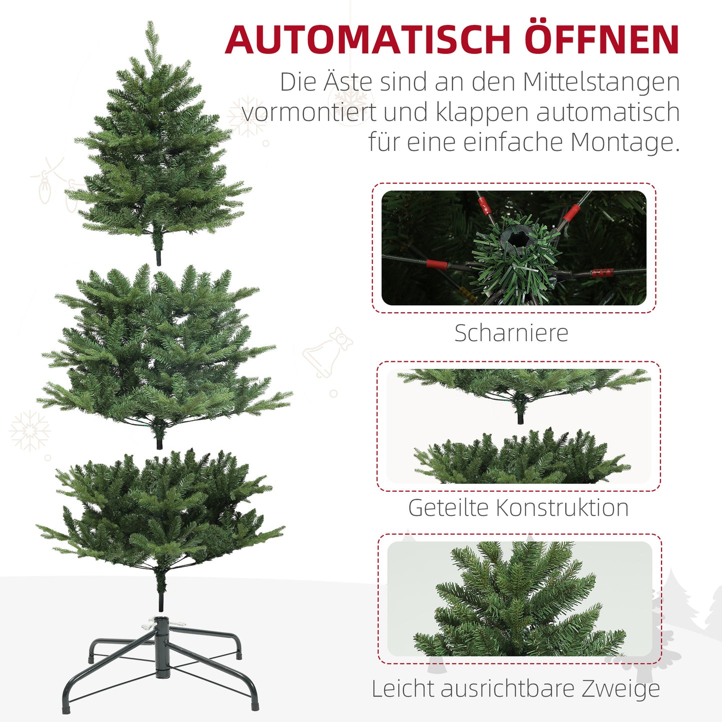 HOMCOM Weihnachtsbaum, Kunsttanne, naturgetreu, breit & üppig, 180 x Φ105 cm, Grün