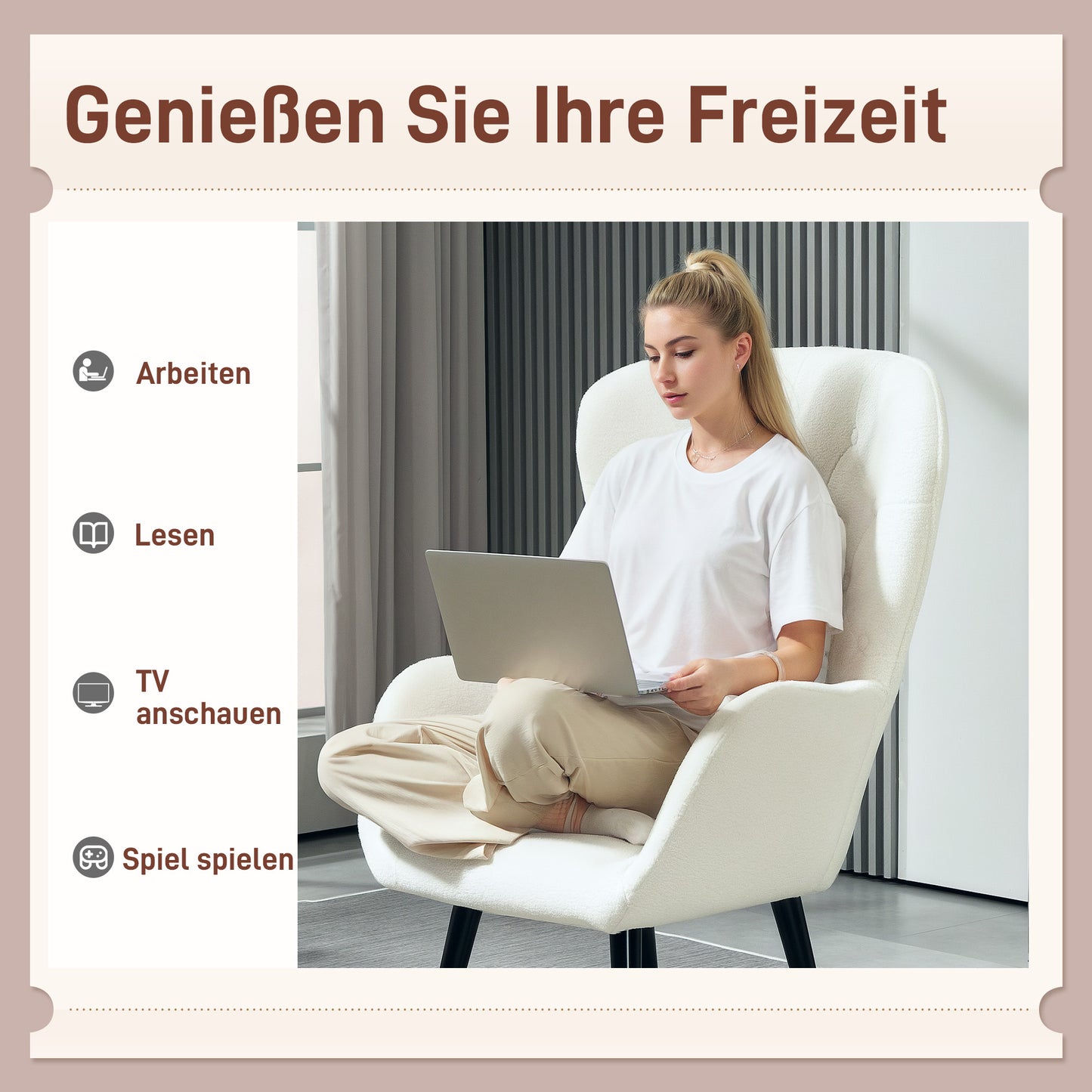 HOMCOM Polstersessel mit Rautensteppung, Bezug aus Teddystoff, mit Dekokissen, 88 x 75 x 106 cm, Weiß