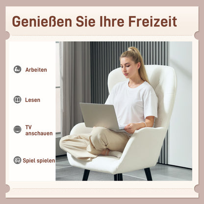 HOMCOM Polstersessel mit Rautensteppung, Bezug aus Teddystoff, mit Dekokissen, 88 x 75 x 106 cm, Weiß