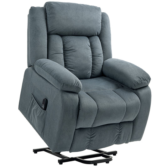 HOMCOM Aufstehsessel mit weichem Bezug, Recliner-Sessel mit Fernbedienung und Seitentaschen, Grau