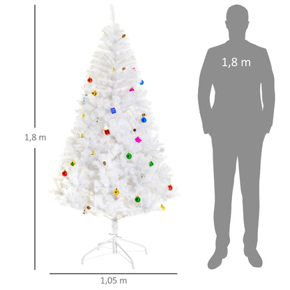 HOMCOM Künstlicher Weihnachtsbaum 180 cm künstlich Tannenbaum mit Kugeln, Glocken, Trommeln, Geschenkboxen, Christbaum mit 930 Spitzen, 12 Tannenzapfen Weihnachtsdeko inkl. Metallständer für drinnen