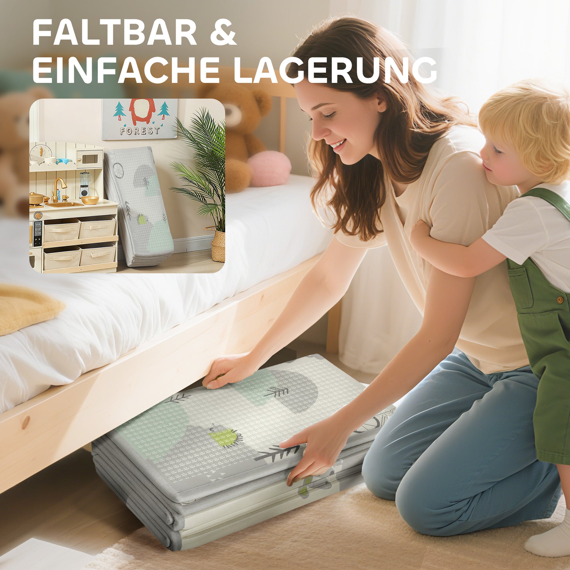 AIYAPLAY Baby-Spielmatte, Tiermuster, Schaumstoff, 1,5 cm dicke Polsterung, rutschfest