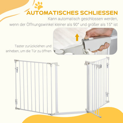 PawHut Absperrgitter Hund Freistehendes Schutzgitter 180 x 74,5 cm Hundegitter Klappbar Türschutzgitter Treppengitter Hundeabsperrgitter für Treppen, Türen, Küche, Flur, 3 Panelen, Weiß