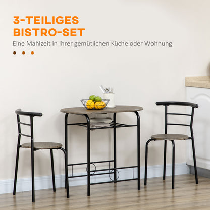HOMCOM Bistro-Set Esstisch Küchentisch mit Stühlen Set, 1 Tisch, 2 Stühle, 80 cm x 53 cm x 74,5 cm, Schwarz