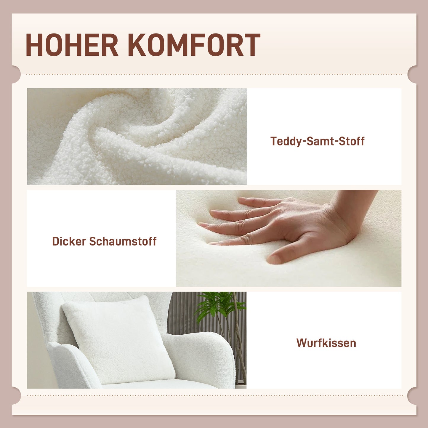 HOMCOM Polstersessel mit Rautensteppung, Bezug aus Teddystoff, mit Dekokissen, 88 x 75 x 106 cm, Weiß