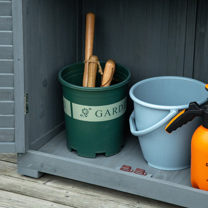 Outsunny Gartenschrank Holz Gerätehaus Geräteschuppen Geräteschrank Holzhütte Pultdach Bitumenpappe Lamellentüren Grau 87 x 46,5 x 160 cm
