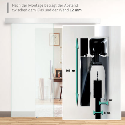 HOMCOM Glasschiebetür mit Griffstange, einseitig satiniert, 102,5 x 205 cm