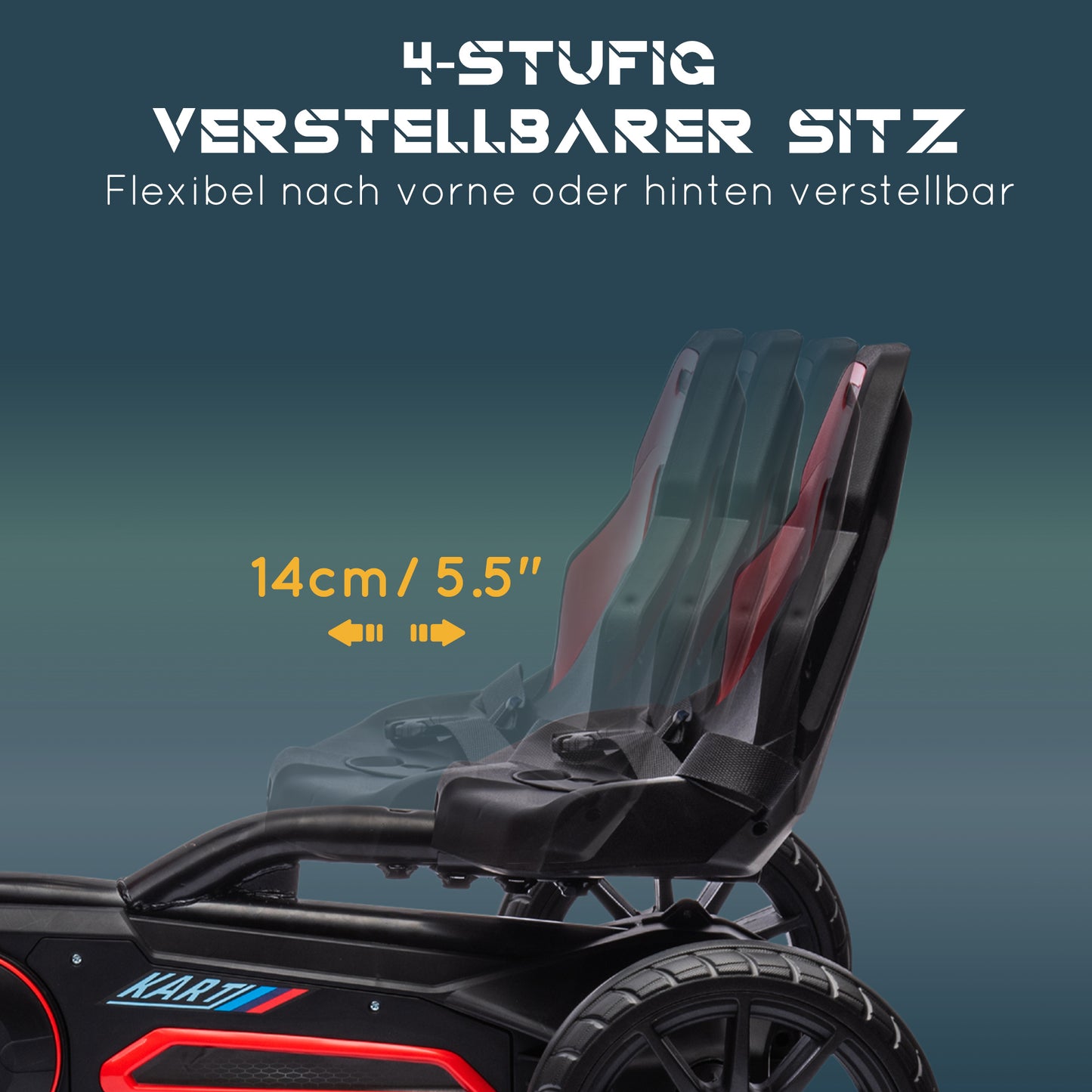 HOMCOM Go Kart Pedal Go Kart Rückwärts-uns Vorwärtsgang, für Kinder von 3 bis 8 Jahren, Rot