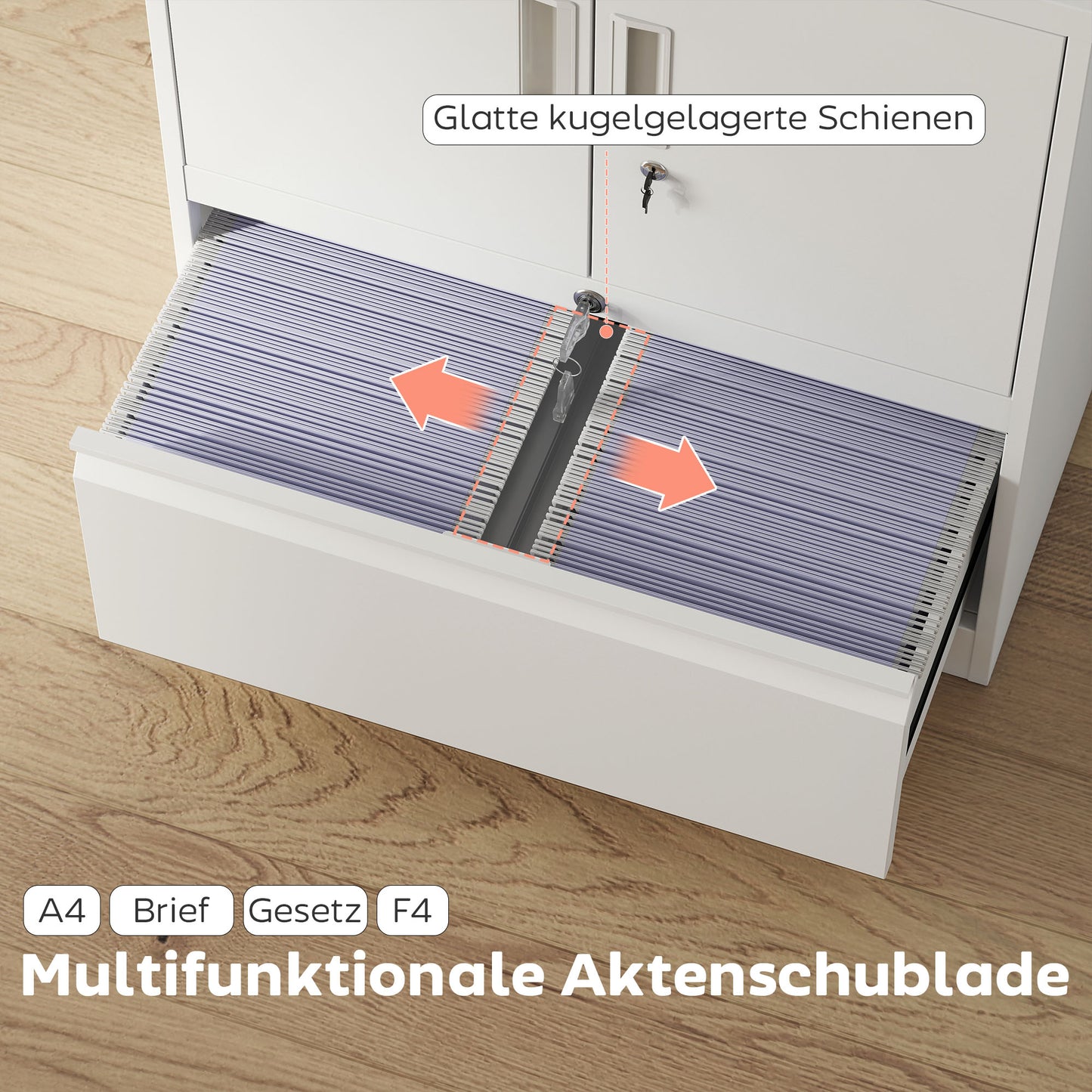 HOMCOM Aktenschrank Büroschrank Abschließbar Mehrzweckschrank aus Stahl mit 2 Türen, Verstellbaren Regalen Weiß