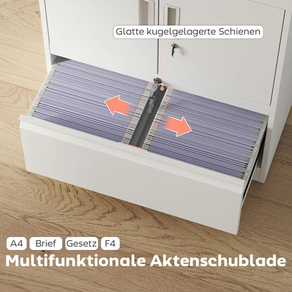 HOMCOM Aktenschrank Büroschrank Abschließbar Mehrzweckschrank aus Stahl mit 2 Türen, Verstellbaren Regalen Weiß