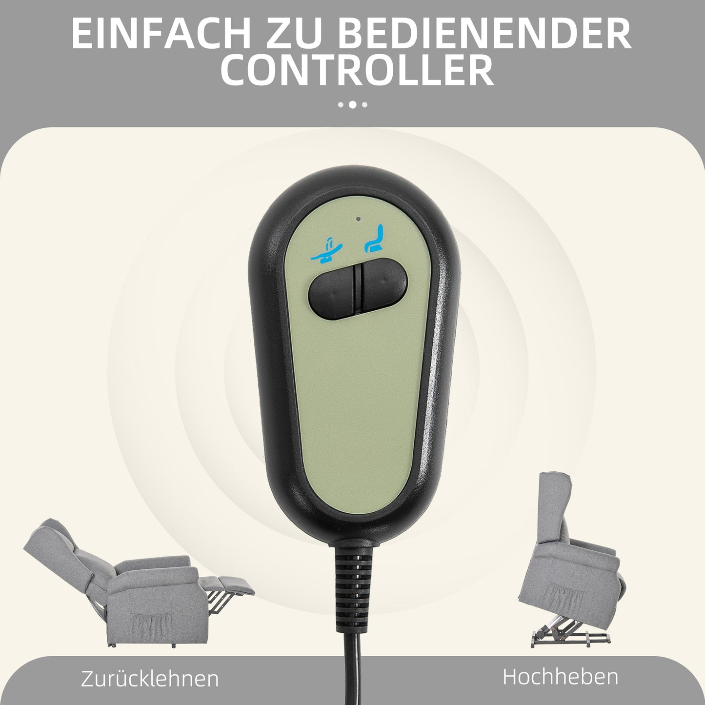 HOMCOM Relaxsessel, Aufstehhilfe, Liegefunktion, bis 200kg, 72,5x94x109cm, Grau