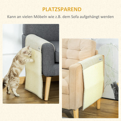 PawHut 2er Kratzmatte Kratzschutz Soffa Sisal Kratzteppich für Katze Sessel Soffa Katzenkratzmatte Beige+Grau 130 x 45 x 0,3 cm