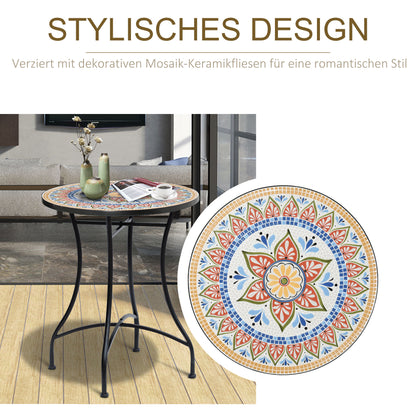 Outsunny Gartentisch Ø60 cm, Wetterfest Balkontisch aus Metall, Esstisch Outdoor, Campingtisch Beistelltisch, rund Terrassentisch für Garten Terrasse Balkon Rot+Blau+Weiß