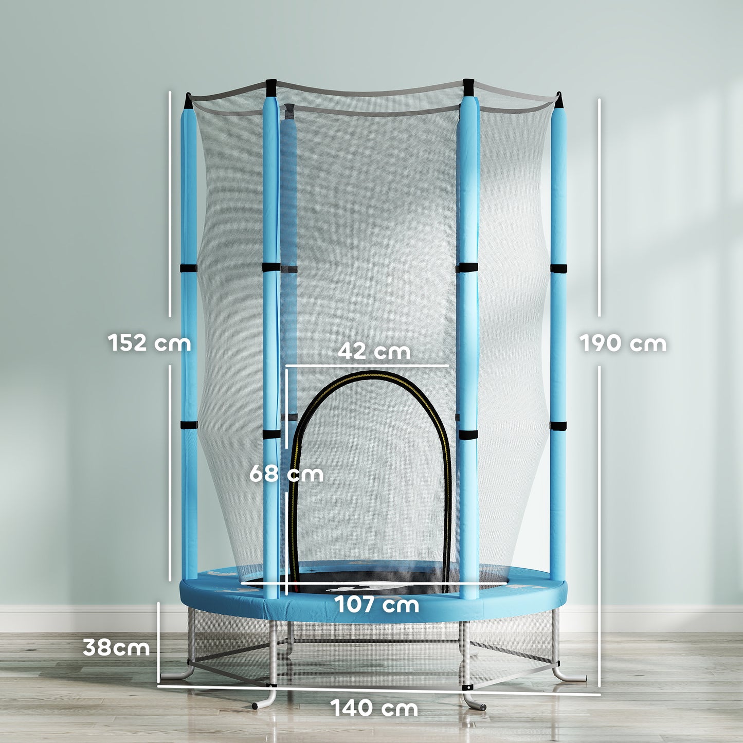 AIYAPLAY Kindertrampolin mit Sicherheitsnetz, für den Innen- und Außenbereich, 3-6 Jahre, Hellblau