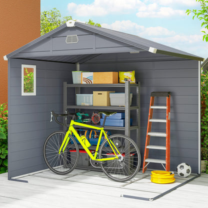 Outsunny Gerätehaus, Gartenhaus, Geräteschuppen mit Lüftungsfenster, Kunststoff, Metall, 240 x 190 x 180/228, Grau