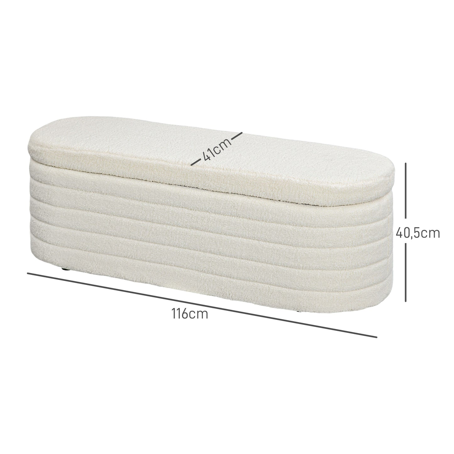 HOMCOM Bettbank, Stauraum, Teddy-Fleece, 116x41x40,5cm, Cremeweiß