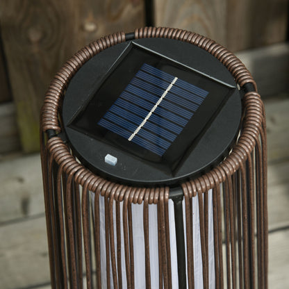 Outsunny Gartenleuchte, Außenlampe, solarbetrieben, 8 Stunden Betrieb, Automatikmodus, Rattanoptik, 21,5 x 21,5 x 61 cm