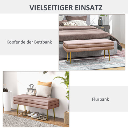 HOMCOM Sitzbank Polsterbank, mit Stauraum, Stahl, 100 x 37,5 x 42 cm, Rosa