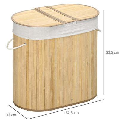 HOMCOM Wäschekorb 100L mit herausnehmbaren Wäschebank 62,5 cm x 37 cm x 60,5 cm Natur + Weiß