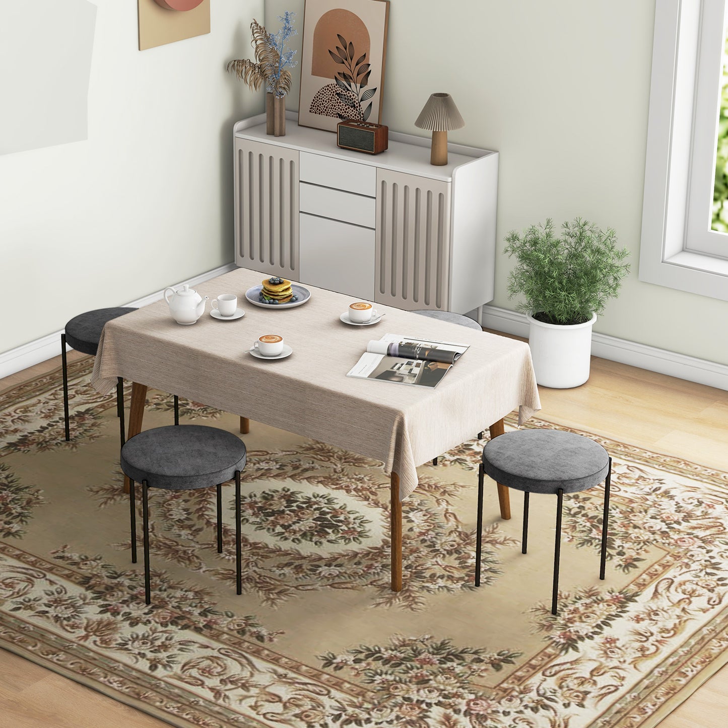 HOMCOM Küchenhocker 4-er Set, stapelbar, Samtoptik, bis 100kg, Stahlrahmen, 41,5 x 41,5 x 46 cm, Dunkelgrau