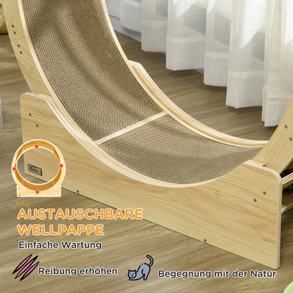 PawHut Katzenlaufrad 91 cm Katzenrad 91 cm mit Bremse, Kratzbrett, Eiche