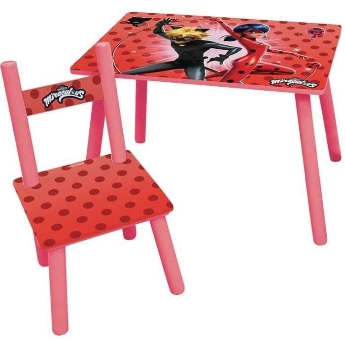 FUN HOUSE Miraculous Ladybug Table H 41.5 cm x W 61 cm x D 42 cm with a chair H 49.5 cm x W 31 cm x D 31.5 cm - For children