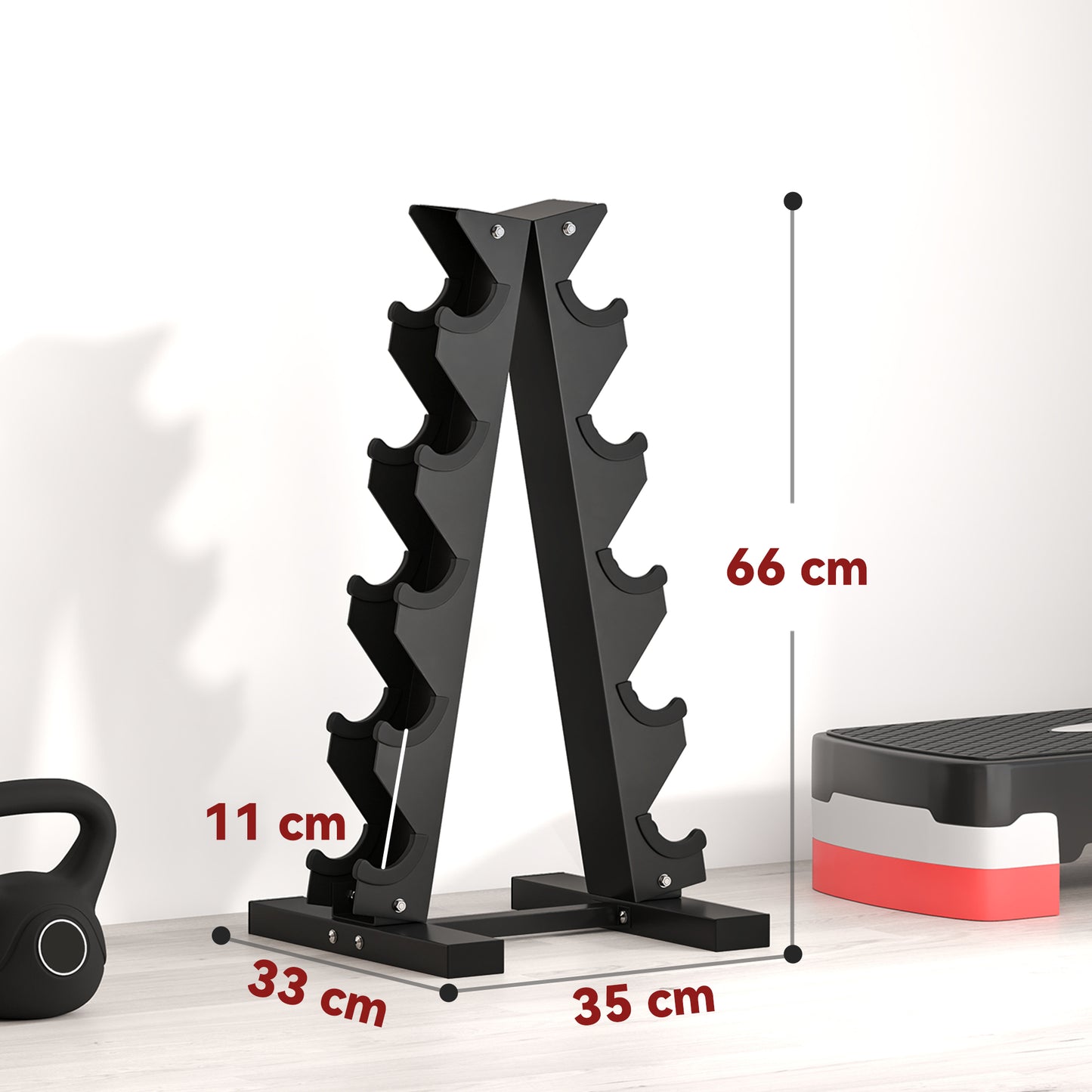 SPORTNOW Hantelständer für 10 Kurzhanteln, 5 Ebenen, stabiles Stahlgestell, bis 100 kg, schwarz, 66 x 35 x 33 cm