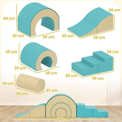 AIYAPLAY 5-teiliges Softbaustein-Set für Babys & Kleinkinder, Schaumstoff, Kunstleder, 5 kreative Formen, Indoor-Set zum Klettern, Krabbeln, Spielen, Grün