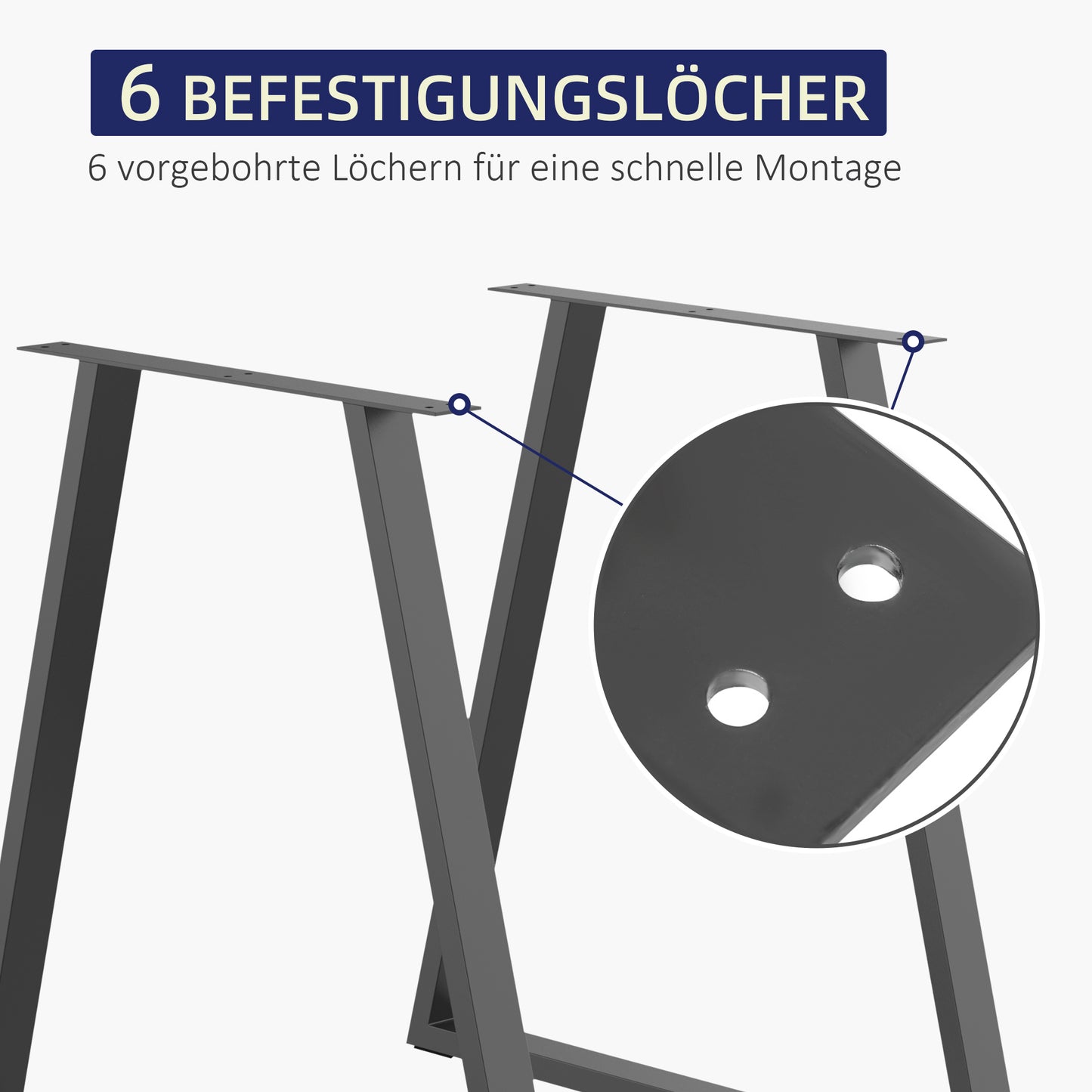 HOMCOM Trapezförmige Tischbeine im 2er-Set, Metall, vorgebohrt, mit Schrauben, Schwarz