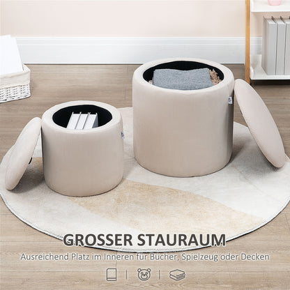 HOMCOM Hocker Ottomane, Zweier-Set, mit Stauraum, weiche Polsterung, Bezug in Cordoptik, Cremeweiß, 40 x 40 x 41cm