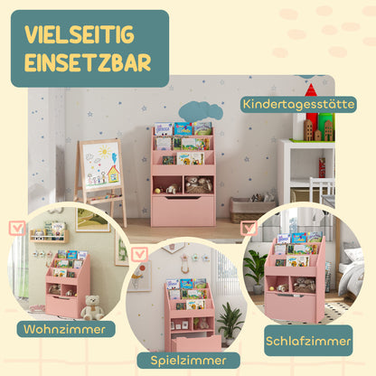 HOMCOM Kinderregal mit Schublade, Bücherregal mit Fächern, 60 x 29,9 x 90 cm, Rosa