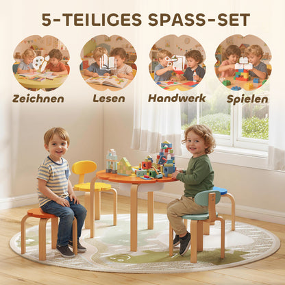 AIYAPLAY 5-teiliges Kindertisch- und Stuhl-Set, mit Aufbewahrungstasche, Blumenform, für Spielzimmer, Kinderzimmer, Holz, Bunt