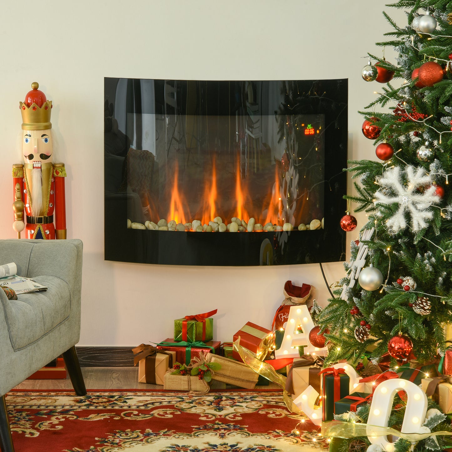 HOMCOM Elektrokamin mit Heizung, elektrischer Kamin mit 3D Flammeneffekt, 7 Flammenfarben, 900/1800 W, Wandkamin mit Timer, Dekokamin mit Fernbedienung, Schwarz, 65 cm