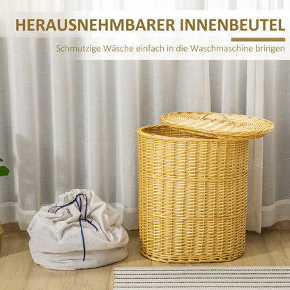 HOMCOM Wäschekorb aus Weide mit Deckel Wäschesammler mit Griff, herausnehmbarer Wäschesack, Laundry Baskets Wäschebox für Badezimmer Waschküche Schlafzimmer Natur