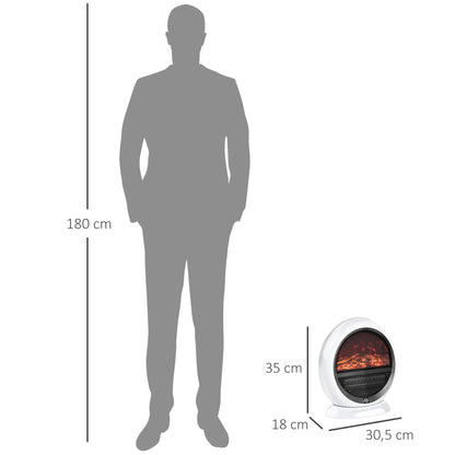 HOMCOM LED Elektrokamin Mini Tisch Standkamin Kaminofen mit Flammeneffekt 1500W ABS-Kunststoff Weiß 30,5 x 18 x 35 cm